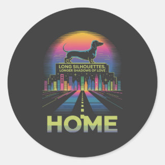 Pegatina Redonda Dachshund Long Silhouettes, Longer Shadows Of Love