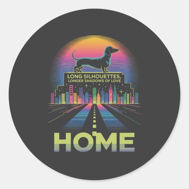 Pegatina Redonda Dachshund Long Silhouettes, Longer Shadows Of Love (Anverso)