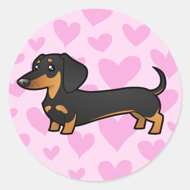 Pegatina Redonda Dachshund Love (abrigo suave) (Anverso)