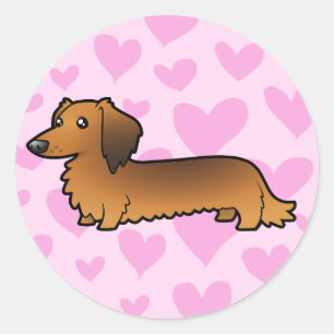 Pegatina Redonda Dachshund Love (pelo largo)