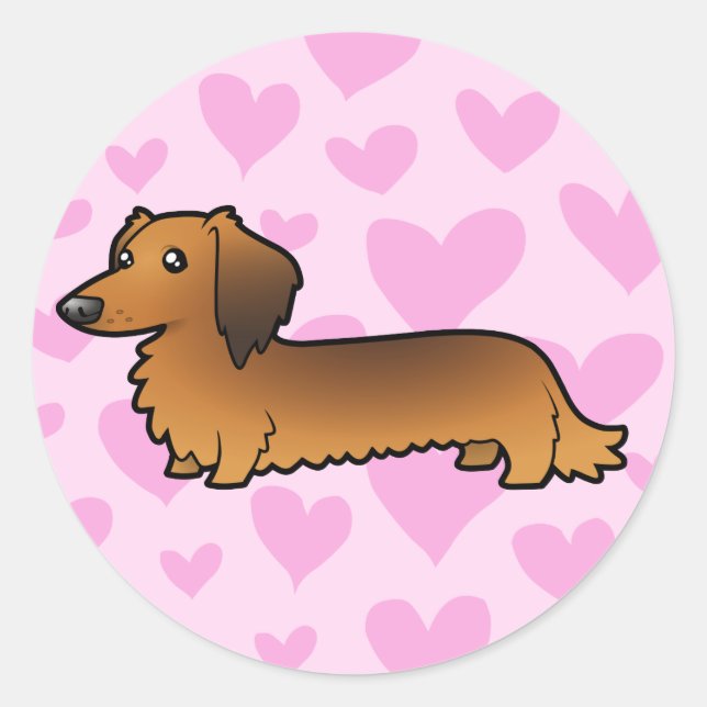 Pegatina Redonda Dachshund Love (pelo largo) (Anverso)