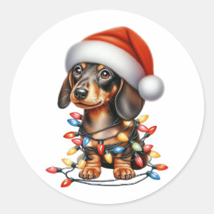 Pegatina Redonda Dachshund, Navidades de Cute