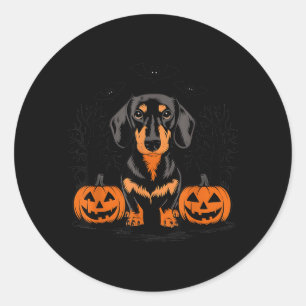 Pegatina Redonda Dachshund negro y bronceado de Halloween con