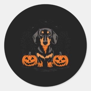 Pegatina Redonda Dachshund negro y marrón de Halloween con