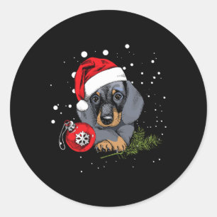 Pegatina Redonda Dachshund Perro Árbol de Navidad Luz Santa Navidad