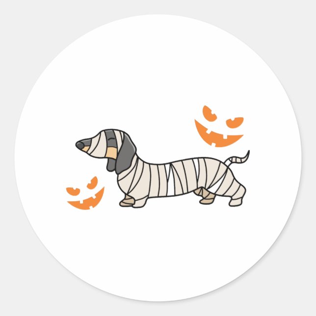 Pegatina Redonda Dachshund Perro Halloween Candy Corn Luna llena (Anverso)
