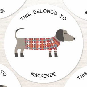 Pegatina Redonda Dachshund Perro Salchicha Personalizado Esto Perte