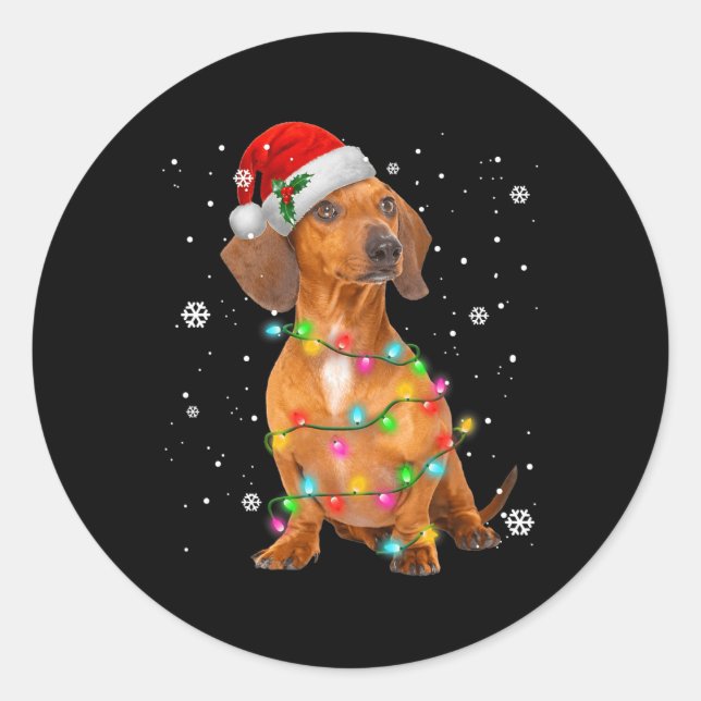 Pegatina Redonda Dachshund Perros Árboles Navidades Regalos De Navi (Anverso)