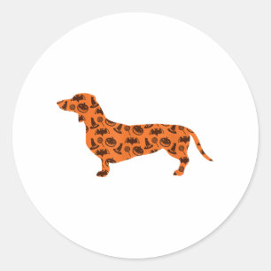 Pegatina Redonda Dachshund Pumpkin Bruja Gracioso Halloween