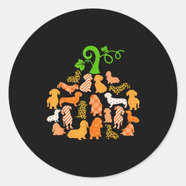 Pegatina Redonda Dachshund Pumpkin Shape Plaid Leopard Dog Autumn H (Anverso)
