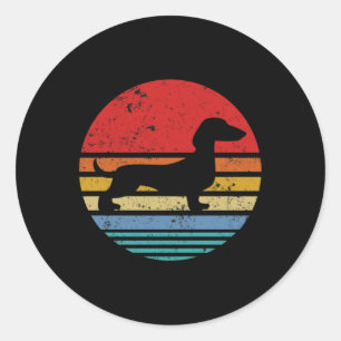 Pegatina Redonda Dachshund Retro Sunset Dog Daschund Classic