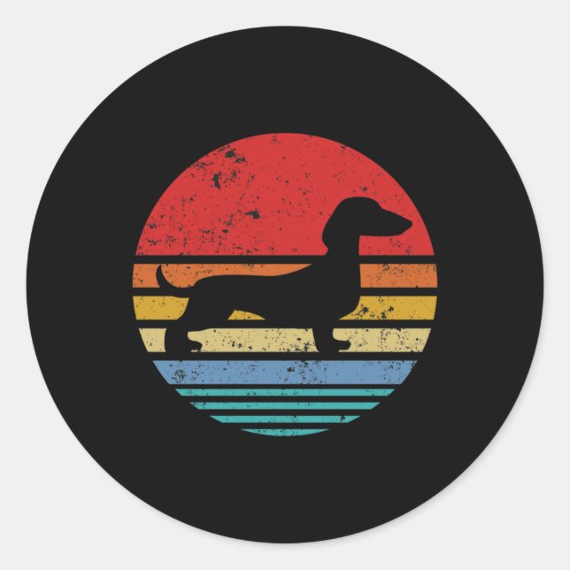 Pegatina Redonda Dachshund Retro Sunset Dog Daschund Classic (Anverso)
