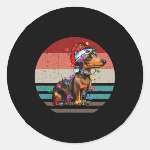 Pegatina Redonda Dachshund Retro Vintage Feliz Navidad Navidad Wein