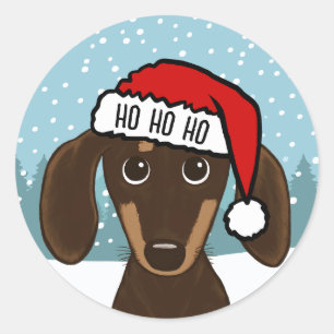 Pegatina Redonda Dachshund Santa Cute Chocolate Personalizado de Pe