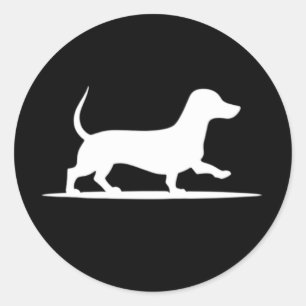 Pegatina Redonda Dachshund Silhouette - Perro vagabundo vintage
