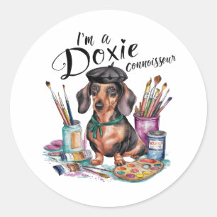 Pegatina Redonda Dachshund soy un connoisseur de Doxie