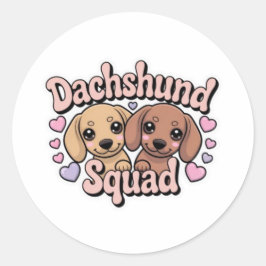 Pegatina Redonda Dachshund Squad Cute Kawaii Dachshund Sticker Dach