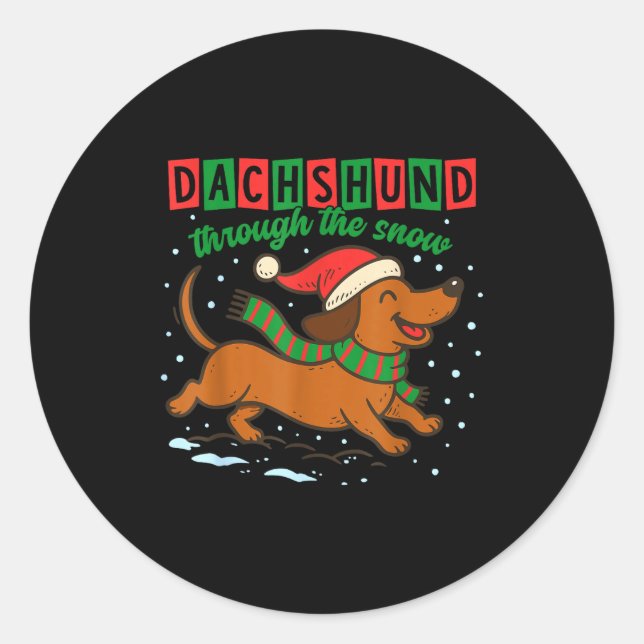 Pegatina Redonda Dachshund Through The Snow Funny Christmas Wiener  (Anverso)