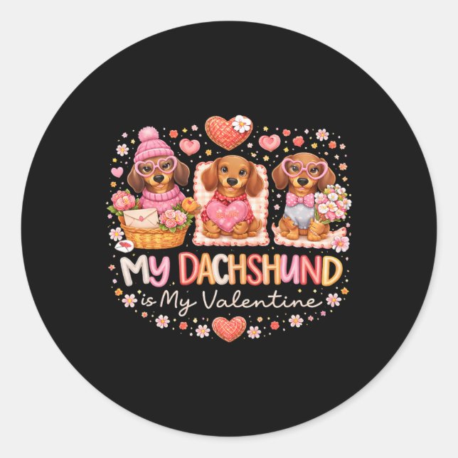 Pegatina Redonda Dachshund Valentine Gift For Dog Lovers And Pet Ow (Anverso)