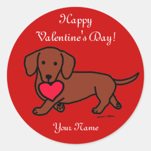 Pegatina Redonda Dachshund Valentine Personalizado