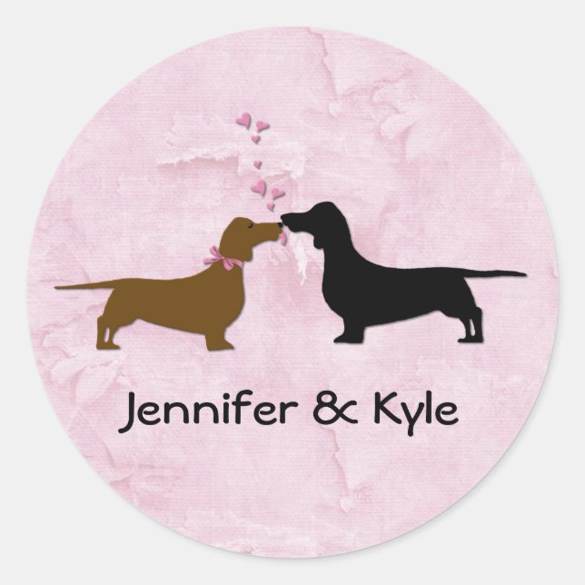 Pegatina Redonda Dachshunds Pegatinas de boda personalizados (Anverso)