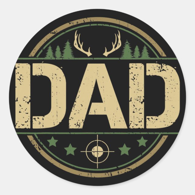 Pegatina Redonda Dad Deer Hunter Bow Hunting Animal Shooting (Anverso)