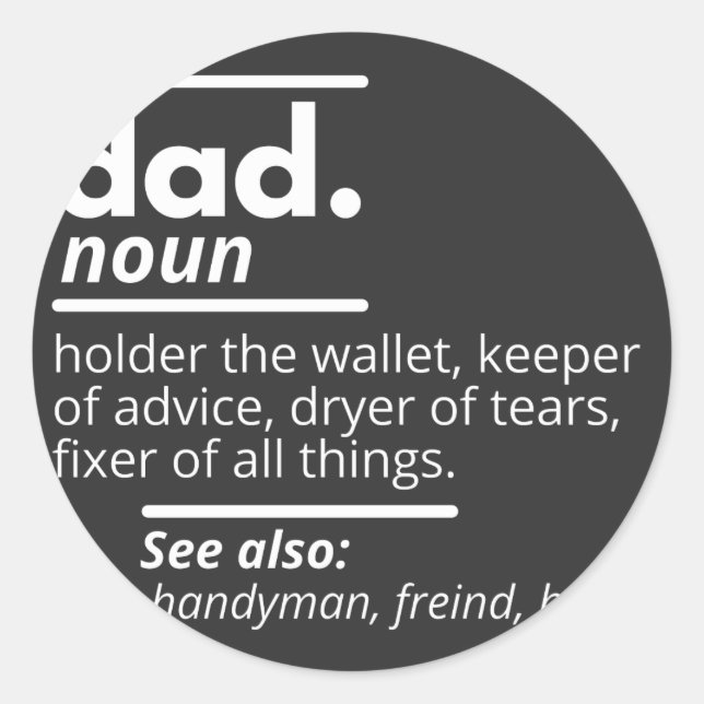 Pegatina Redonda Dad Dictionary Definition - Funny Fathers Day Gift (Anverso)