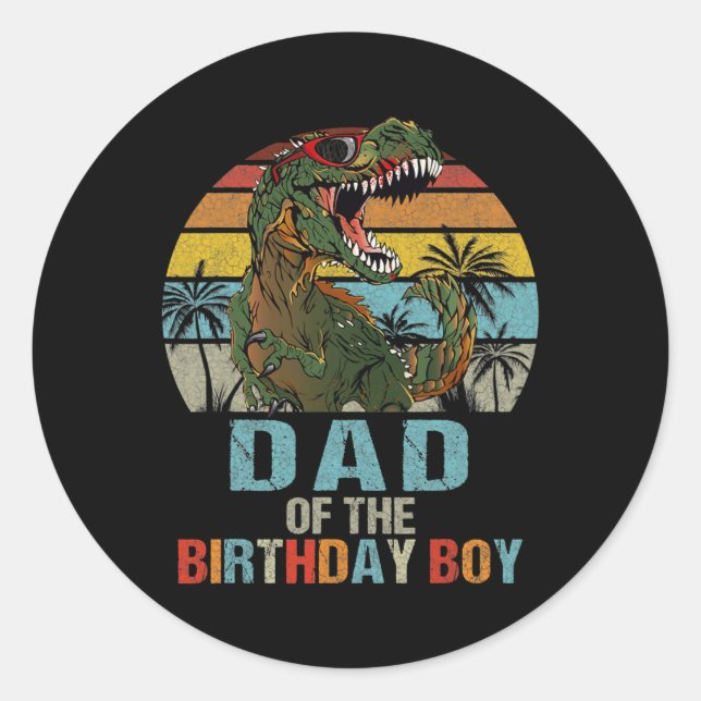 Pegatina Redonda Dad Dinosaur of the Birthday Boy Matching Family  (Anverso)