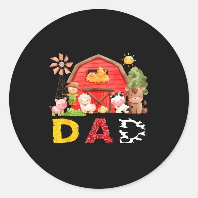 Pegatina Redonda Dad Farm Cow Birthday Boy Matching Family Matching (Anverso)