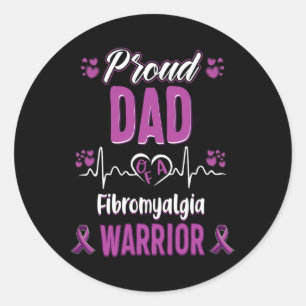 Pegatina Redonda Dad Fibromialgia Warrior Awareness Ribbon Purple