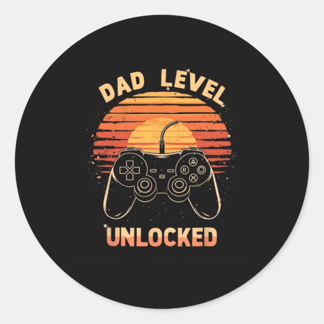 Pegatina Redonda Dad Level Unlocked Funny Retro New Dad Gamer  (Anverso)