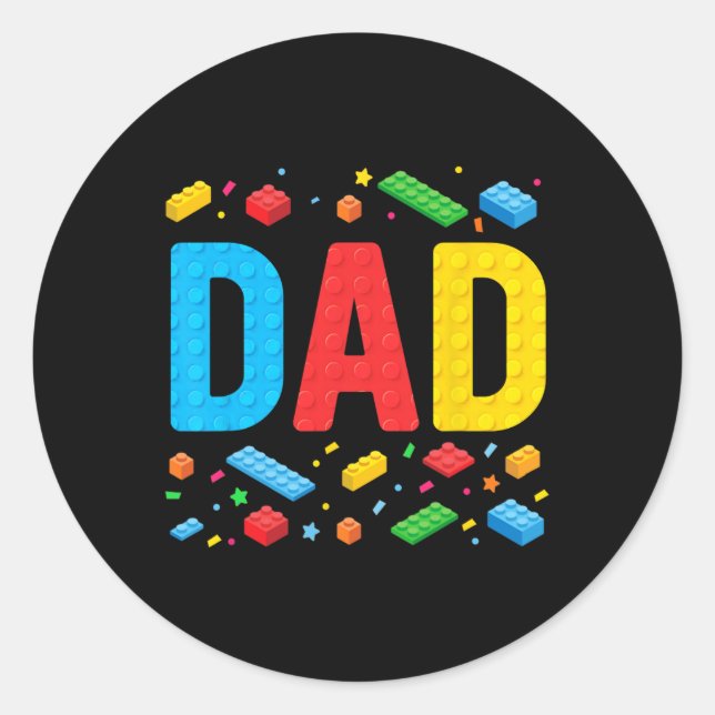 Pegatina Redonda Dad Master Builder Building Ladobos Bloques Famili (Anverso)