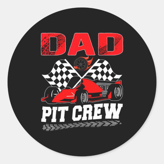 Pegatina Redonda Dad T Crew Racing Family Race Car Birthday Boy  (Anverso)
