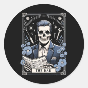 Pegatina Redonda Dad Tarot Card Skeleton Fathers Day Skull Daddy Co