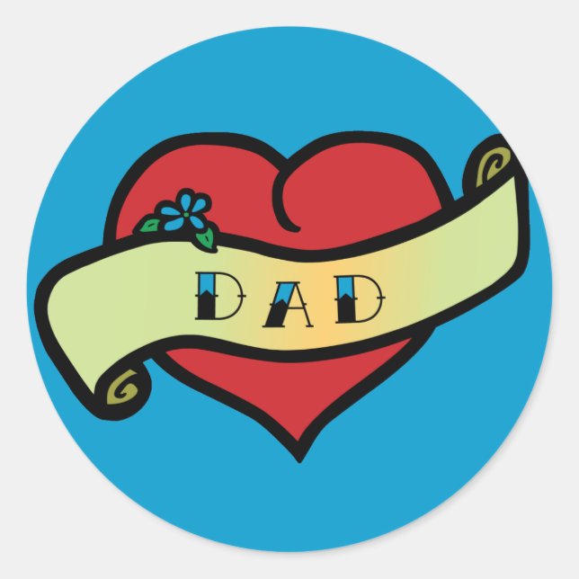 Pegatina Redonda Dad Tattoo Heart (Anverso)