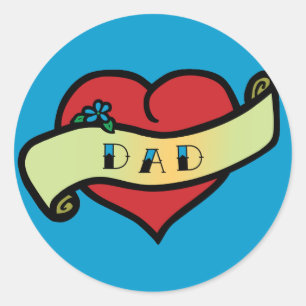 Pegatina Redonda Dad Tattoo Heart