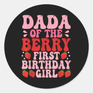 Pegatina Redonda Dada Berry Primer Cumpleaños Chica De Fresas Mamá 