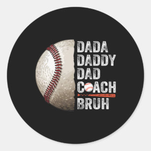 Pegatina Redonda Dada Daddy Dad Bruh Entrenador de béisbol Funny F