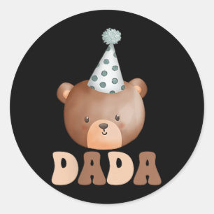 Pegatina Redonda Dada Teddy Bear primera Chica de cumpleaños