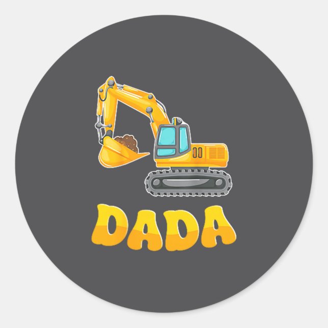 Pegatina Redonda Dada The Birthday Boy Excavator Construction Famil (Anverso)