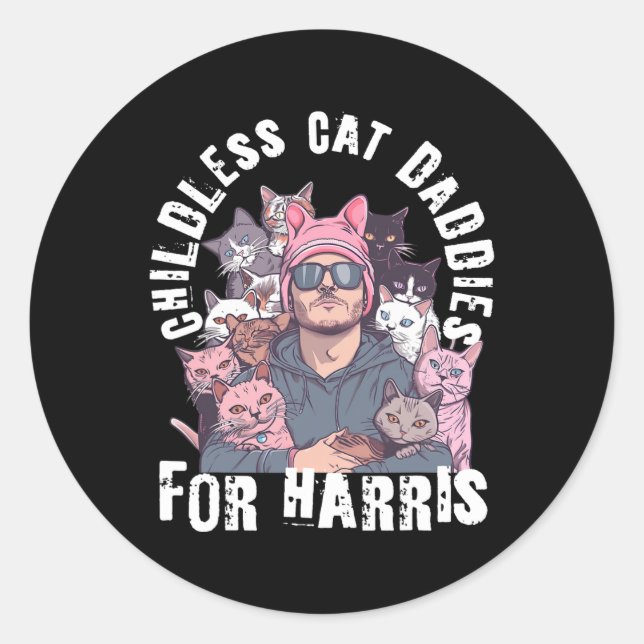 Pegatina Redonda Daddis por Harris vota Gorra rosa Gato de hombres  (Anverso)