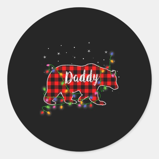 Pegatina Redonda Daddy Bear Red Plaid Christmas Pajama Family Gift  (Anverso)
