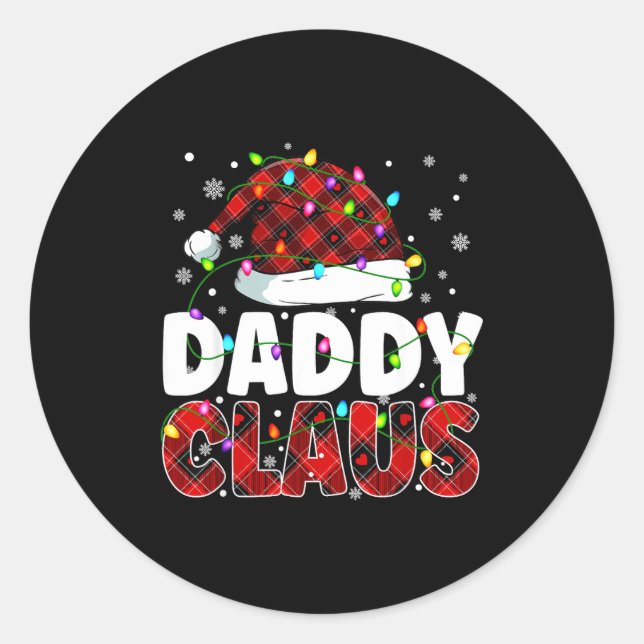 Pegatina Redonda Daddy Claus Merry Christmas Santa Hat Family Match (Anverso)