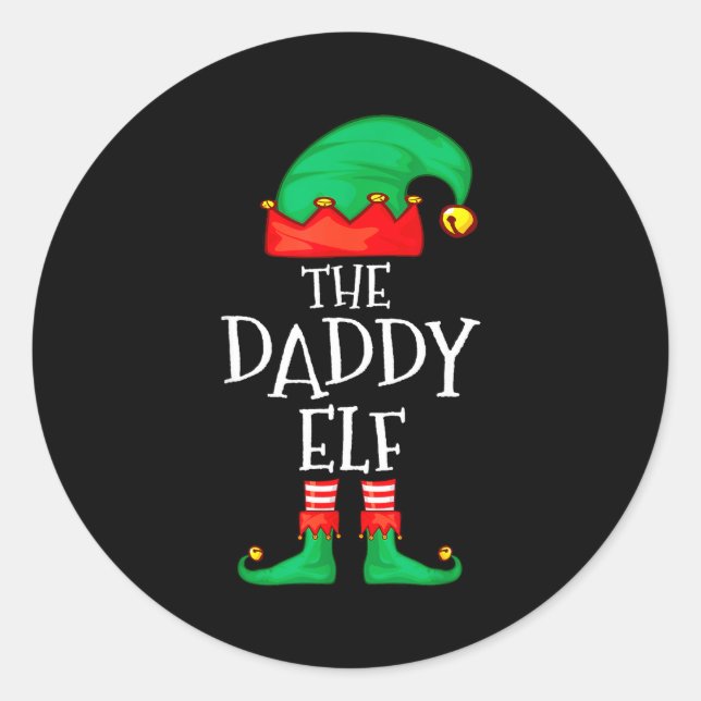 Pegatina Redonda Daddy Elf Family Christmas Daddy Dad Father Elf Sw (Anverso)