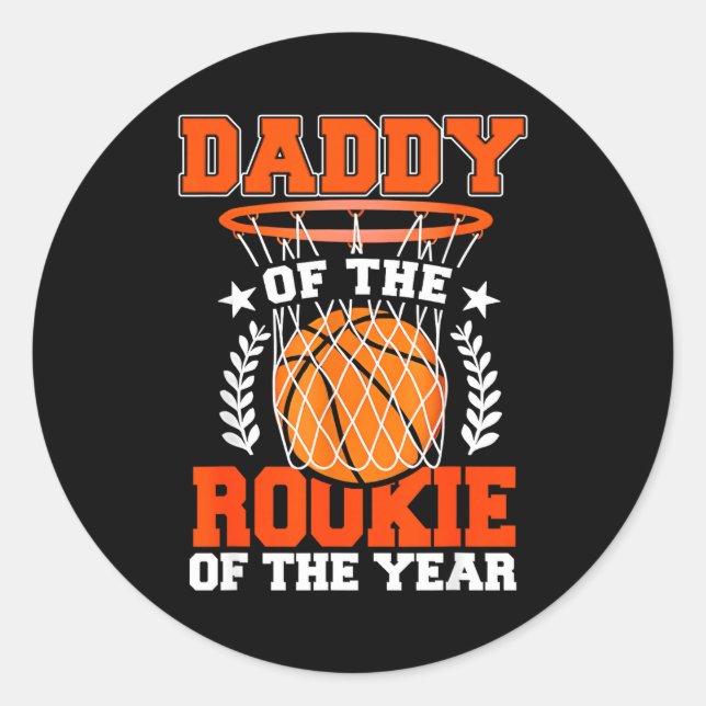 Pegatina Redonda Daddy Of Rookie 1st Basketball Bday Theme Matching (Anverso)