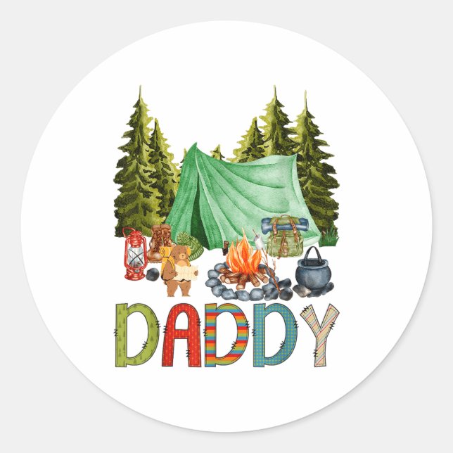 Pegatina Redonda Daddy Of The Happy Camper 1st Birthday Bear Camng  (Anverso)