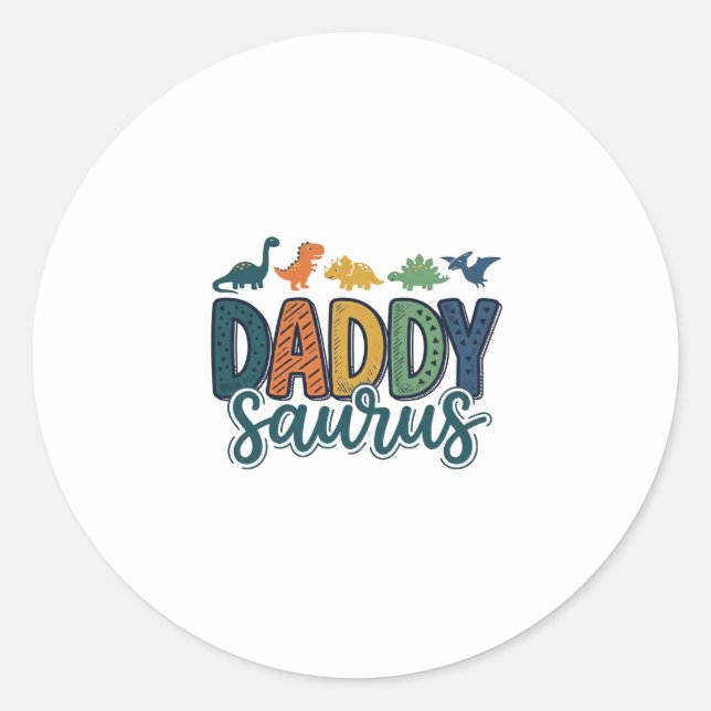 Pegatina Redonda Daddy Saurus Diseño de vector de papá dinosaurio l (Anverso)