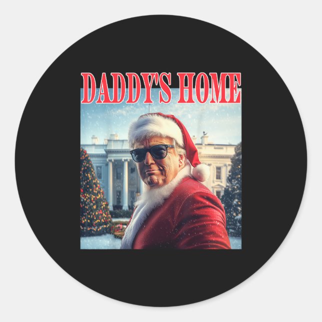 Pegatina Redonda Daddy's Home Trump 2024 Won Santa Claus Christmas  (Anverso)