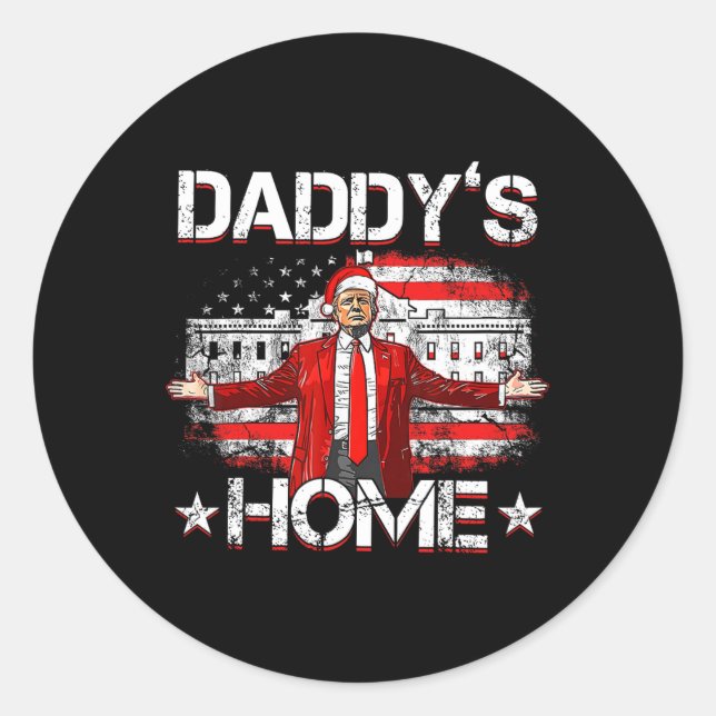 Pegatina Redonda Daddys Home Trump Navidad 2024 Divertido Trump se  (Anverso)