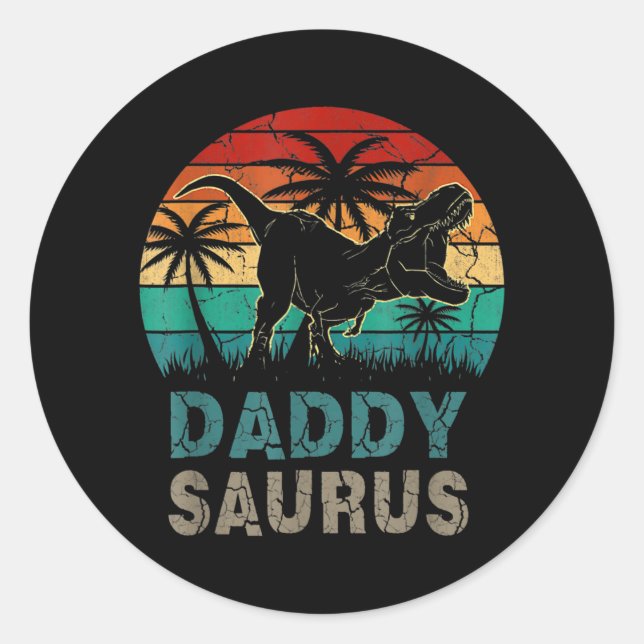 Pegatina Redonda Daddysaurus Funny Día del Padre para Rex Daddy Sau (Anverso)